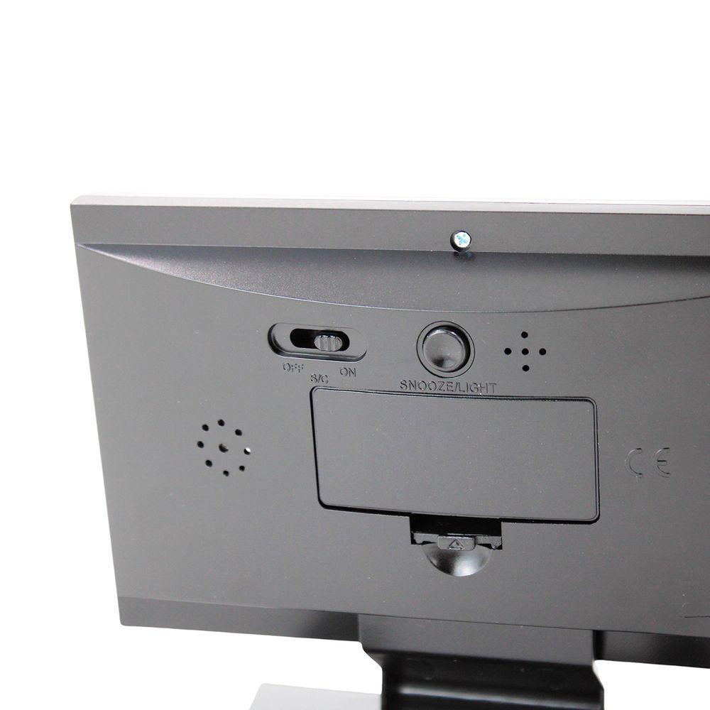Relogio De Mesa Digital Lcd Led Acionamento Sonoro Despertador Termometro Preto - 2