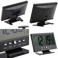Relogio De Mesa Digital Lcd Led Acionamento Sonoro Despertador Termometro Preto - 5