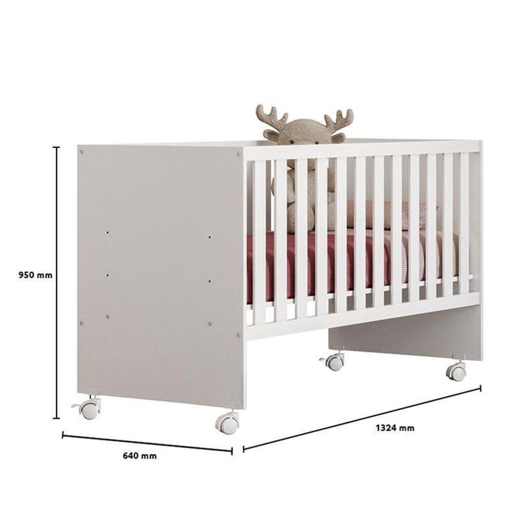 Berço Doce Sonho Reto Branco Com Rodízios E Colchão Baby Physical - Qmovi Branco - 4
