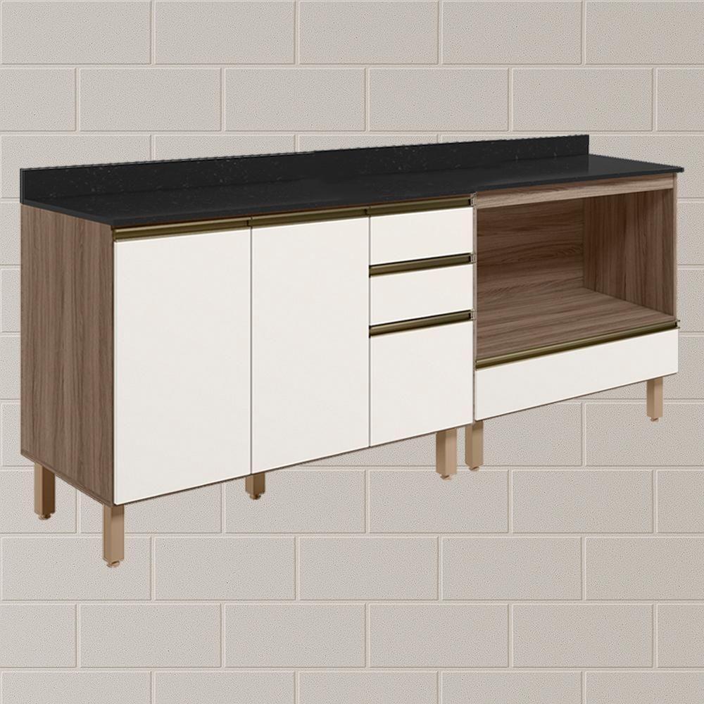 Balcao Com Tampo E Balcao Forno Mdf Kali Nicioli Carvalho Toq Off White Cetim - 2