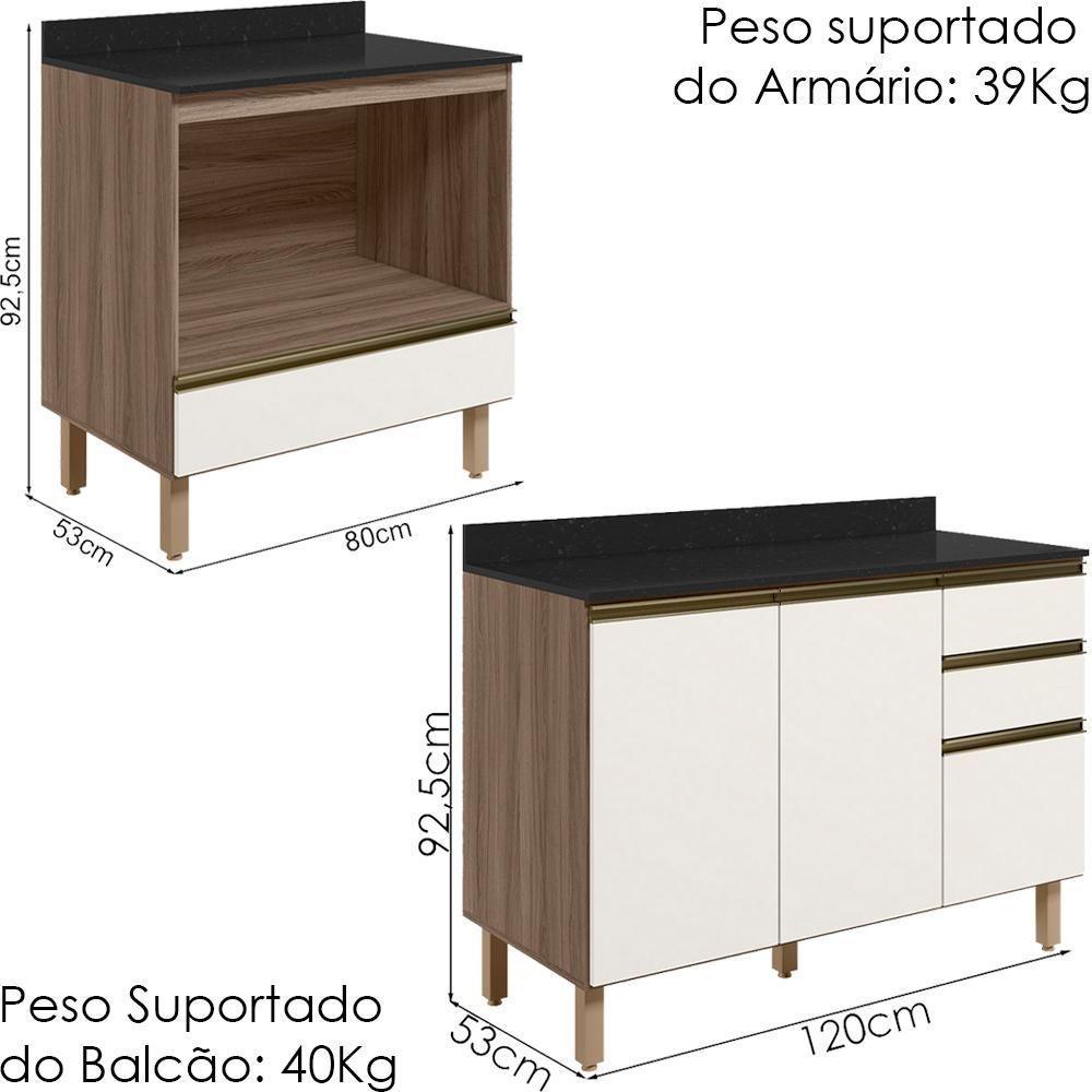 Balcao Com Tampo E Balcao Forno Mdf Kali Nicioli Carvalho Toq Off White Cetim - 3