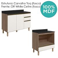 Balcao Com Tampo E Balcao Forno Mdf Kali Nicioli Carvalho Toq Off White Cetim - 5