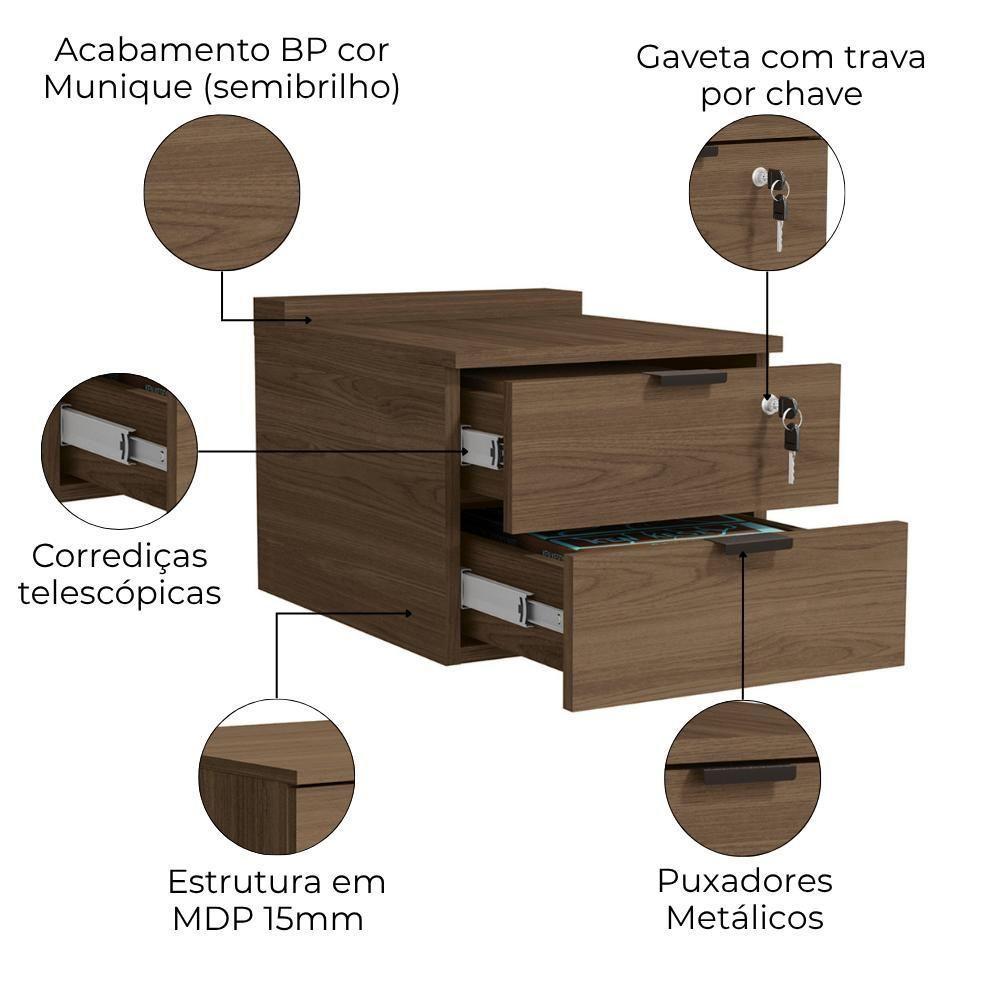 Gaveteiro De Mesa 2 Gavetas 36cm Frame F199 Munique - 3