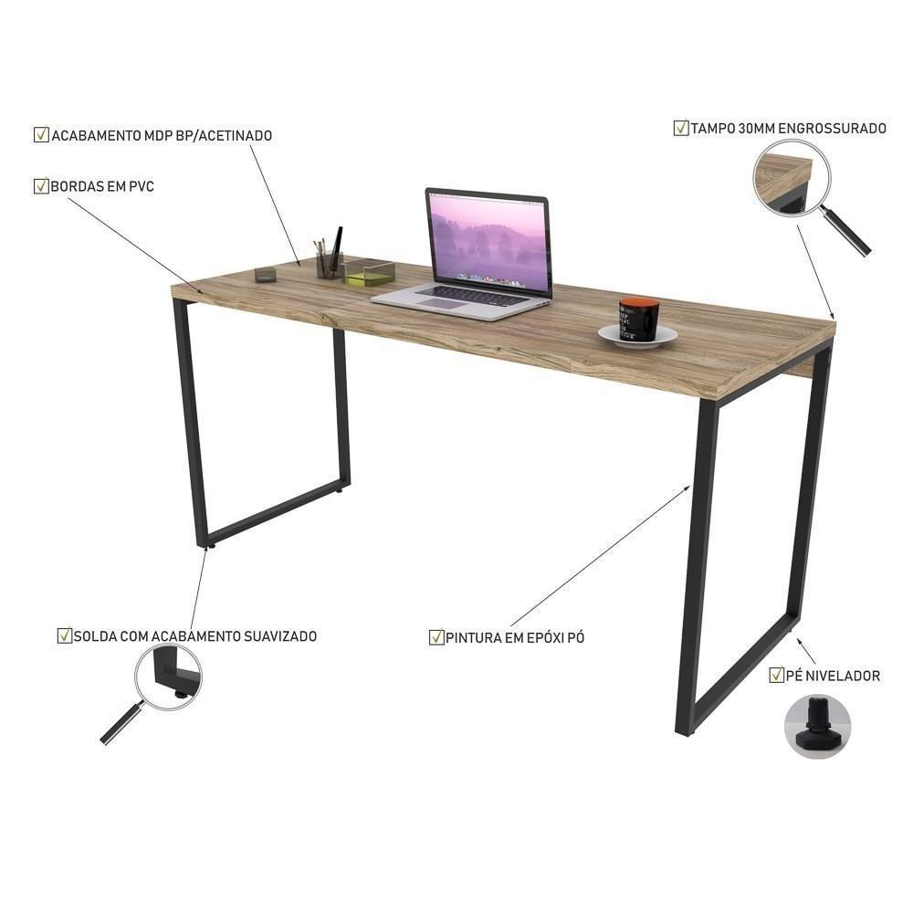 Mesa De Escritório Office 150cm Estilo Industrial Prisma C08 Carvalho - Mpozenato - 3