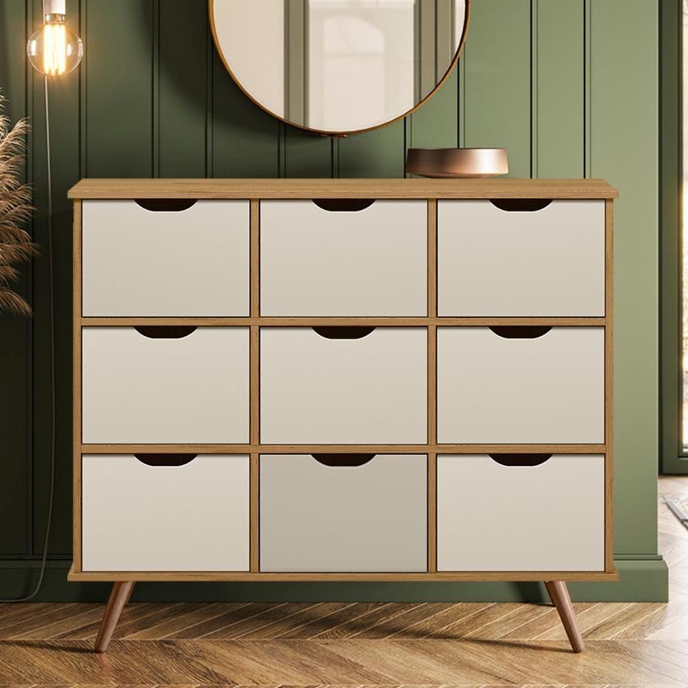 Nicho Organizador Retrô 9 Gavetas Freijó/off White - Qmovi - 2