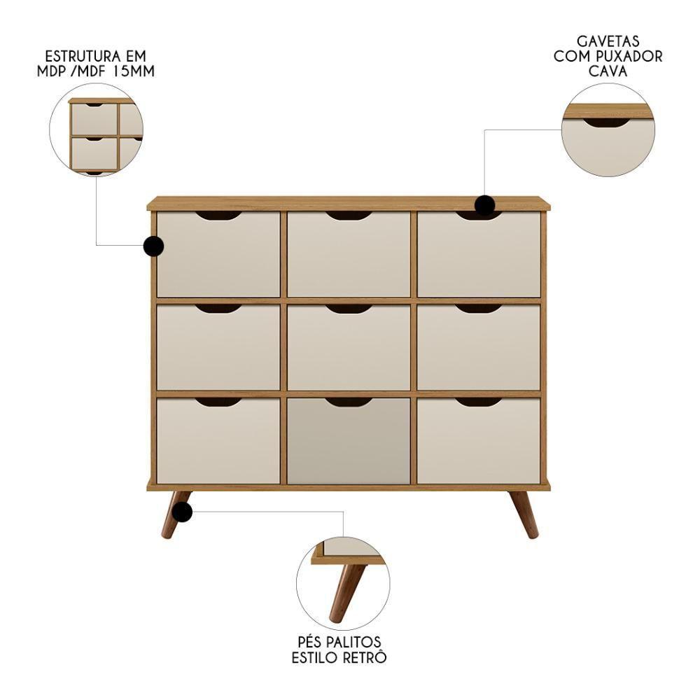 Nicho Organizador Retrô 9 Gavetas Freijó/off White - Qmovi - 3