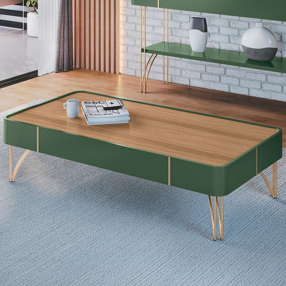 Mesa De Centro Para Sala Pés De Aço Cadenza Pistache/castanho - Hb Móveis - 1