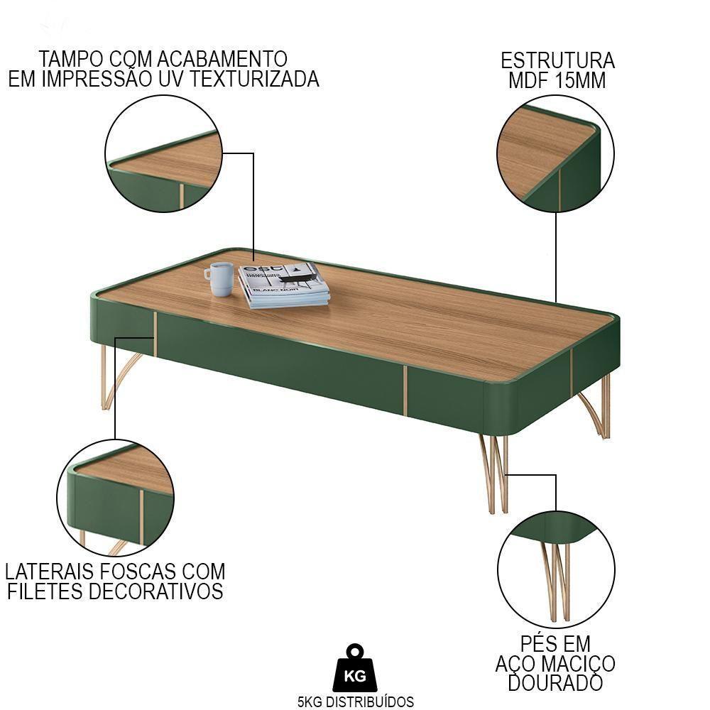 Mesa De Centro Para Sala Pés De Aço Cadenza Pistache/castanho - Hb Móveis - 3