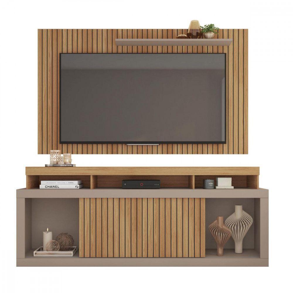 Rack Com Painel Para Tv Até 70 Polegadas New Oscar 1,80m Caemmun Buriti Ripado/ Fendi - 3