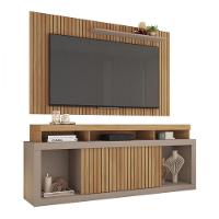 Rack Com Painel Para Tv Até 70 Polegadas New Oscar 1,80m Caemmun Buriti Ripado/ Fendi - 1