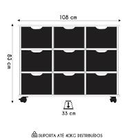 Nicho Organizador 9 Gavetas Com Rodízios Freijó/preto - Qmovi