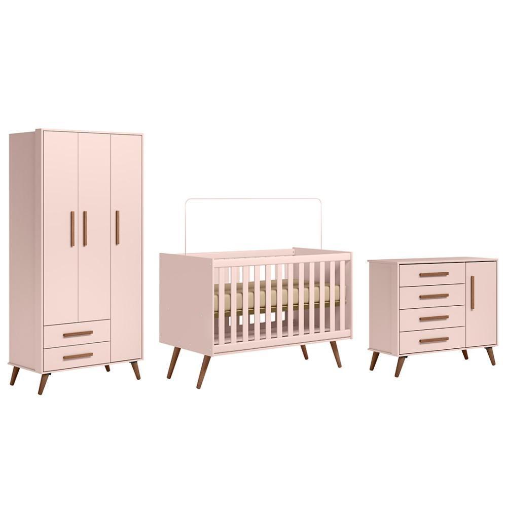 Quarto Infantil 3 Peças Com Berço Q Encanto Retrô Rosa - Qmovi - 1