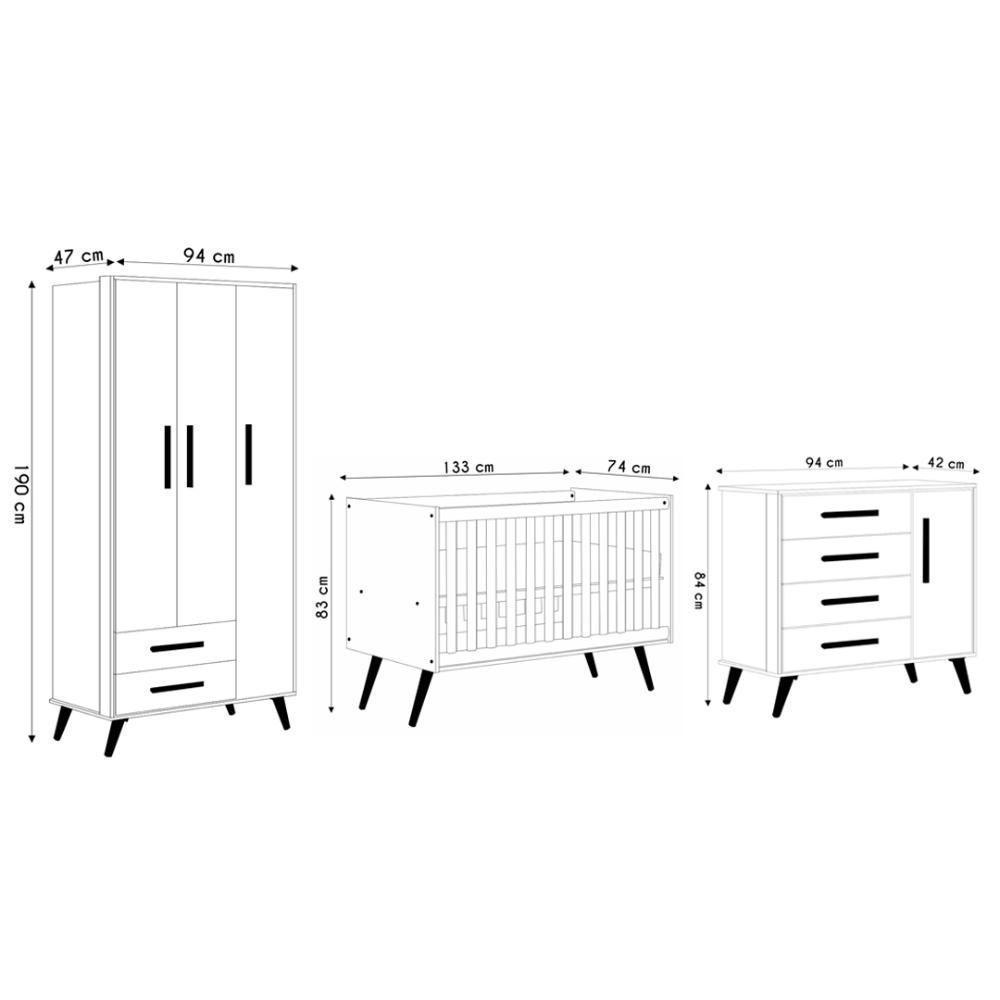 Quarto Infantil 3 Peças Com Berço Q Encanto Retrô Rosa - Qmovi - 4