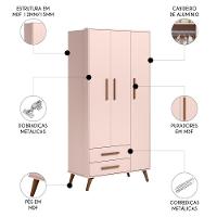 Quarto Infantil 3 Peças Com Berço Q Encanto Retrô Rosa - Qmovi - 3