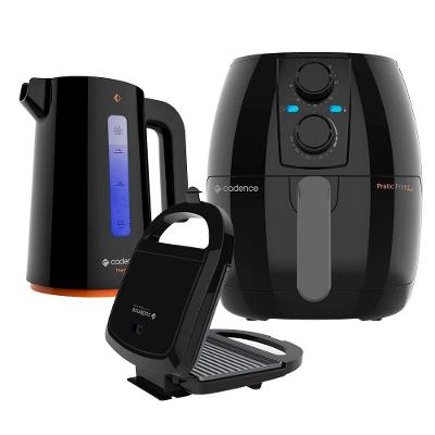 Kit Trio Black Cadence Fritadeira 3L Chaleira Sanduicheira 110V