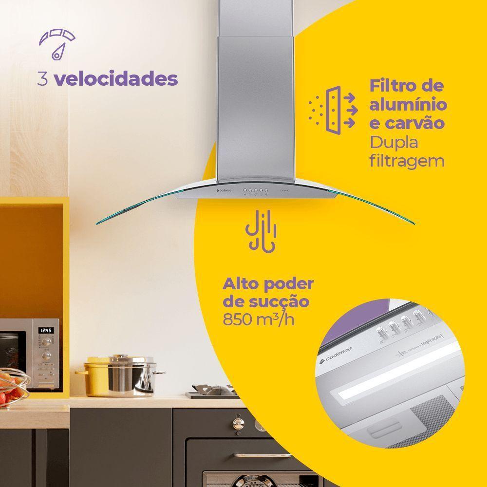 Coifa De Parede Cadence Inspire Vidro Curvo 90cm 110V - 3