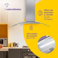 Coifa De Parede Cadence Inspire Vidro Curvo 90cm 110V - 3