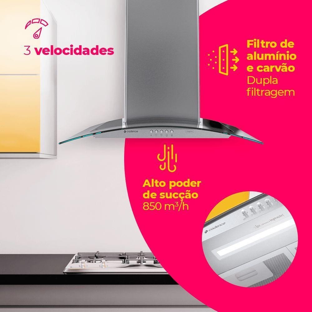 Coifa De Parede Cadence Inspire Vidro Curvo 60cm 110V - 3