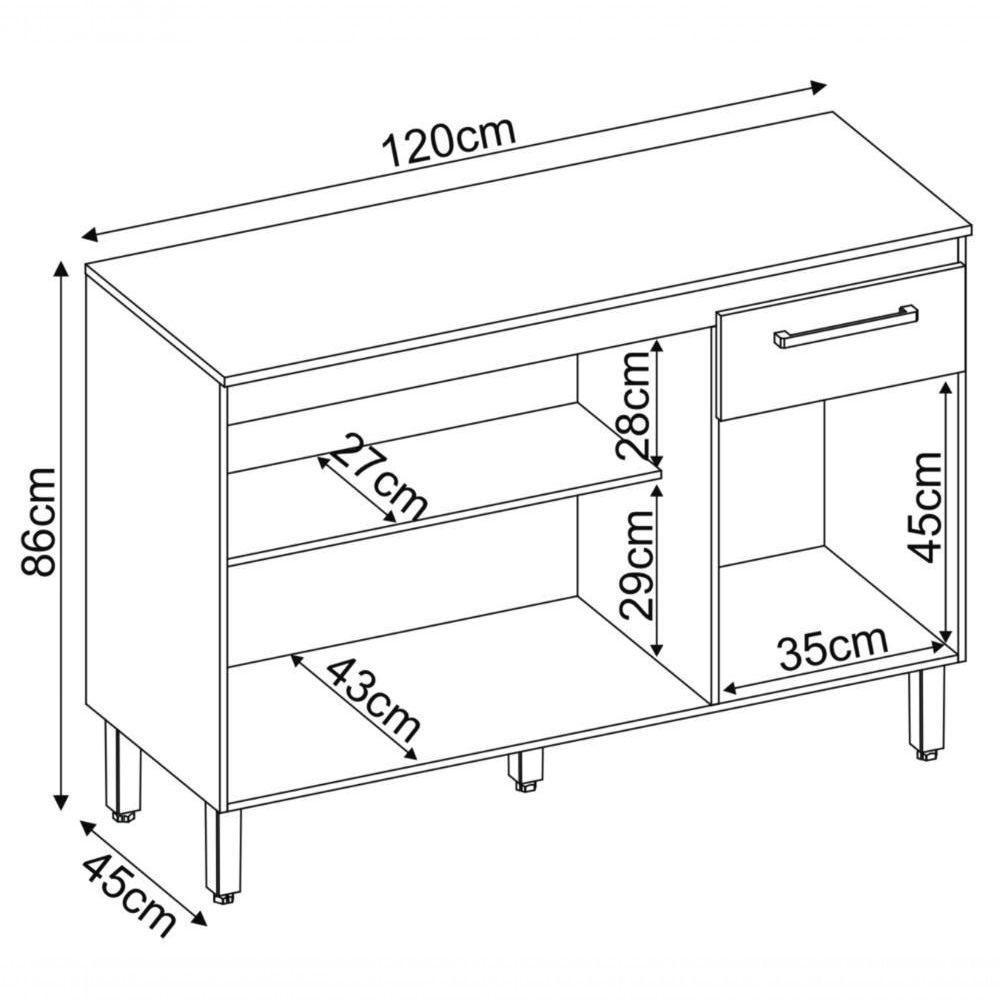 Balcão De Cozinha 3 Portas 1 Gaveta Dama Amendola/branco Demóbile Amendola/branco - 2