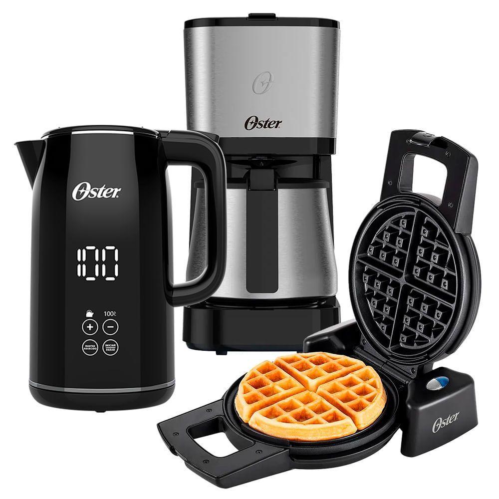 Kit Black Inox Oster - Cafeteira Chaleira Digital E Máquina De Waffle 220V - 1