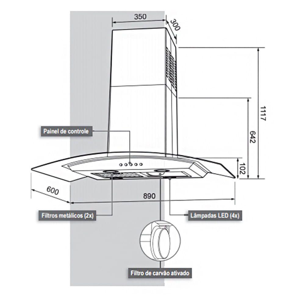 Coifa De Ilha Cadence Gourmet Vidro Curvo 90cm 110V - 5
