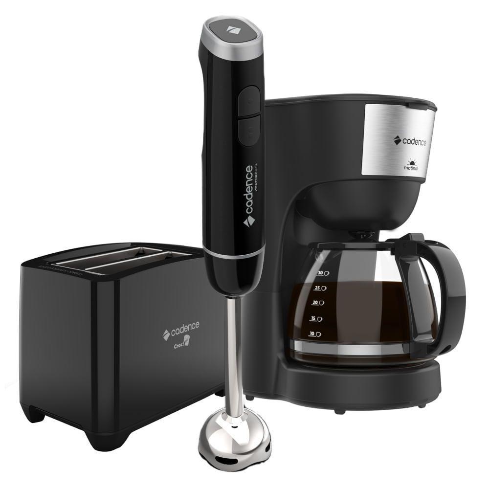 Kit Trio Black Cadence Cafeteira Mixer Inox Torradeira 220V - 1