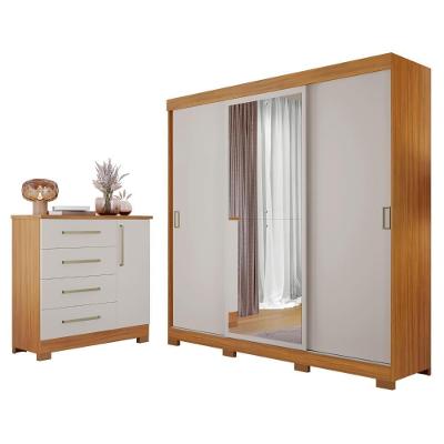 Conjunto para Quarto Casal Nt5020 e Nt5185 4 Portas de Correr 4 Gavetas em MDP Freijó-off White