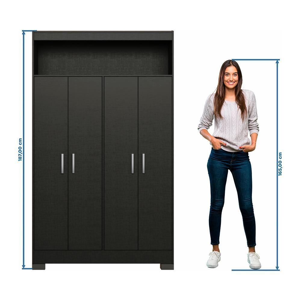 Conjunto Para Escritório 2 Peças Com Escrivaninha Em L E Armário Multiuso 4 Portas Preto Tx Notável Móveis Preto Tx - 5