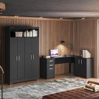 Conjunto Para Escritório 2 Peças Com Escrivaninha Em L E Armário Multiuso 4 Portas Preto Tx Notável Móveis Preto Tx - 1