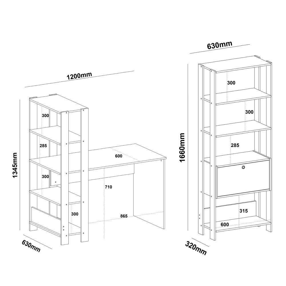 Conjunto Home Office Match C/ Escrivaninha E Estante Pinho/preto Artely Pinho/preto - 3