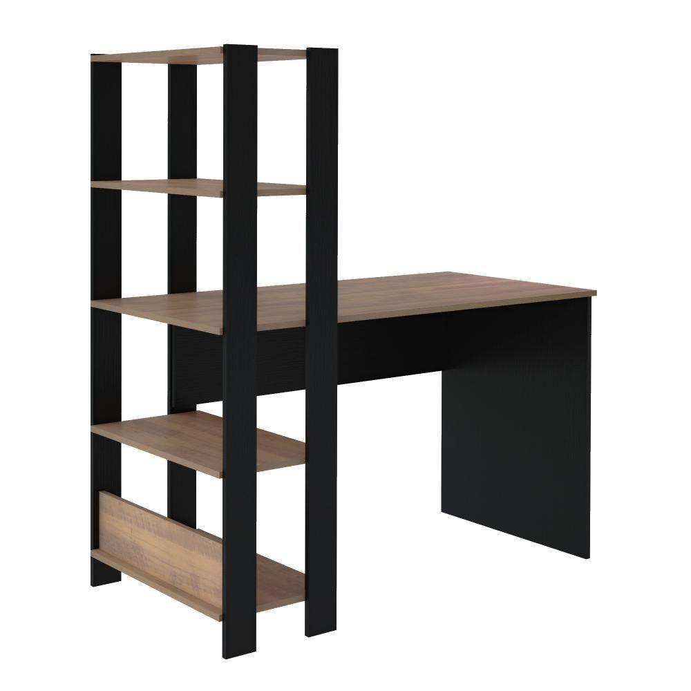 Conjunto Home Office Match C/ Escrivaninha E Estante Pinho/preto Artely Pinho/preto - 4
