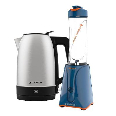 Kit Blender Zoop Sport Inox BLD750 600W com 2 Jarras e Chaleira Elétrica Pure Inox 1,7L 220V Cadence