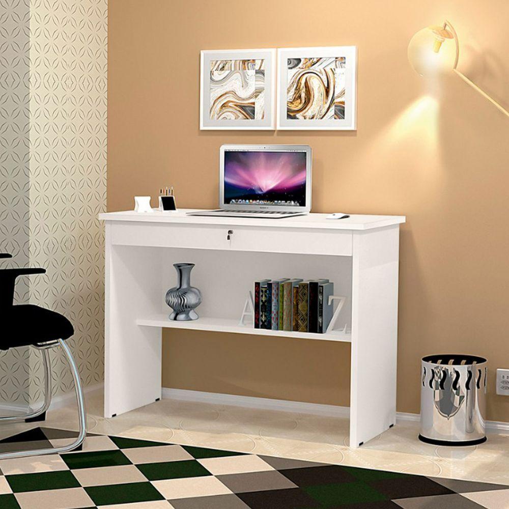 Mesa Computador Escrivaninha 1 Gaveta Com Chave Orquídea Office 90 Cm - Branco - 1