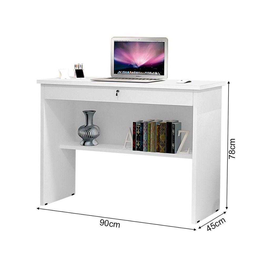Mesa Computador Escrivaninha 1 Gaveta Com Chave Orquídea Office 90 Cm - Branco - 3