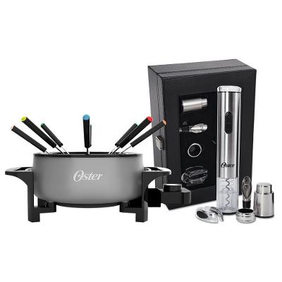 Kit Vinho e Panela Elétrica de Fondue 1000W Cinza 110V com Estojo de Couro Oster