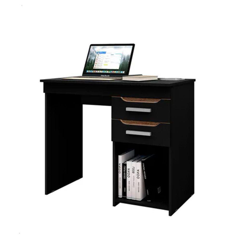 Mesa Escrivaninha Para Home Office Veneza Com 2 Gavetas - Preto - 2