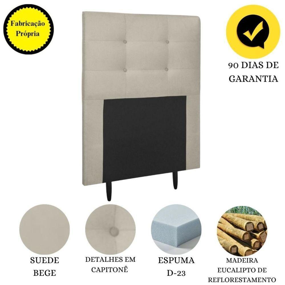 Cabeceira Estofada Cama Box Solteiro 90 Cm Cancún Suede Bege - 4