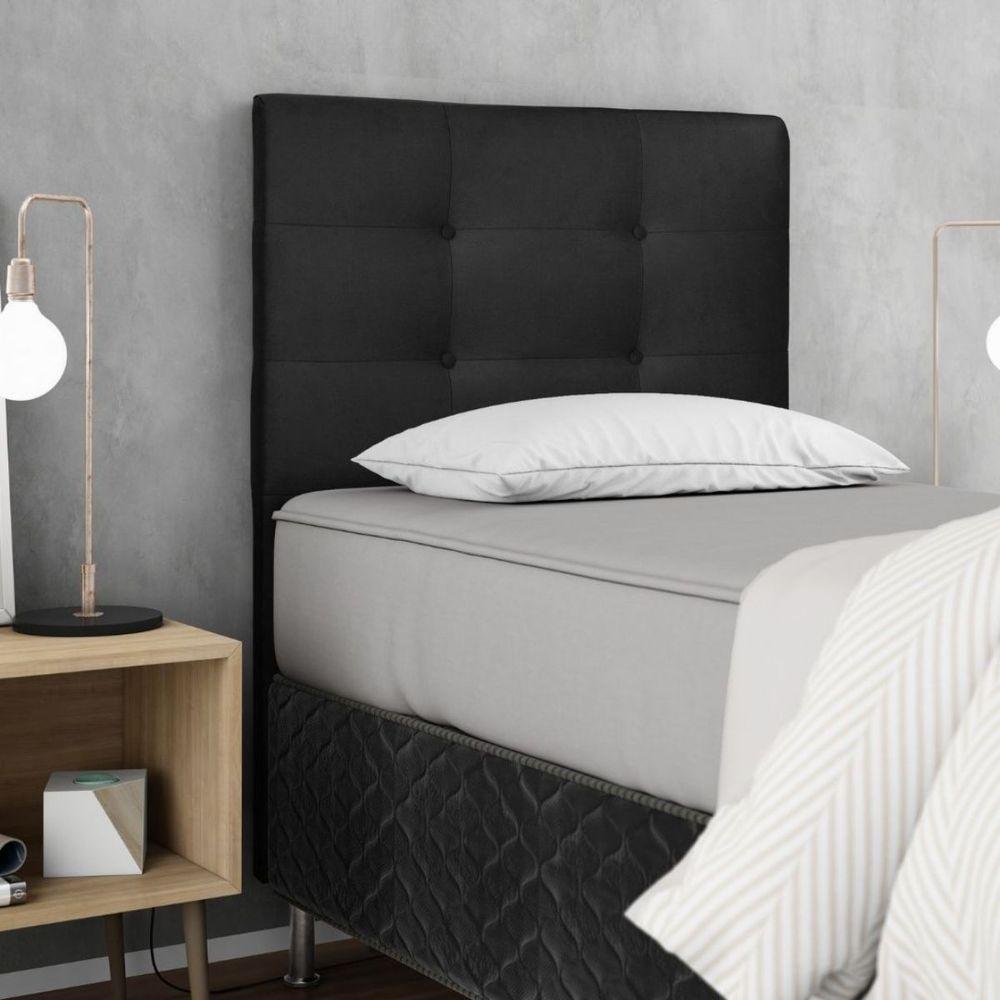 Cabeceira Estofada Cama Box Solteiro 90 Cm Cancún Suede Preto - 1