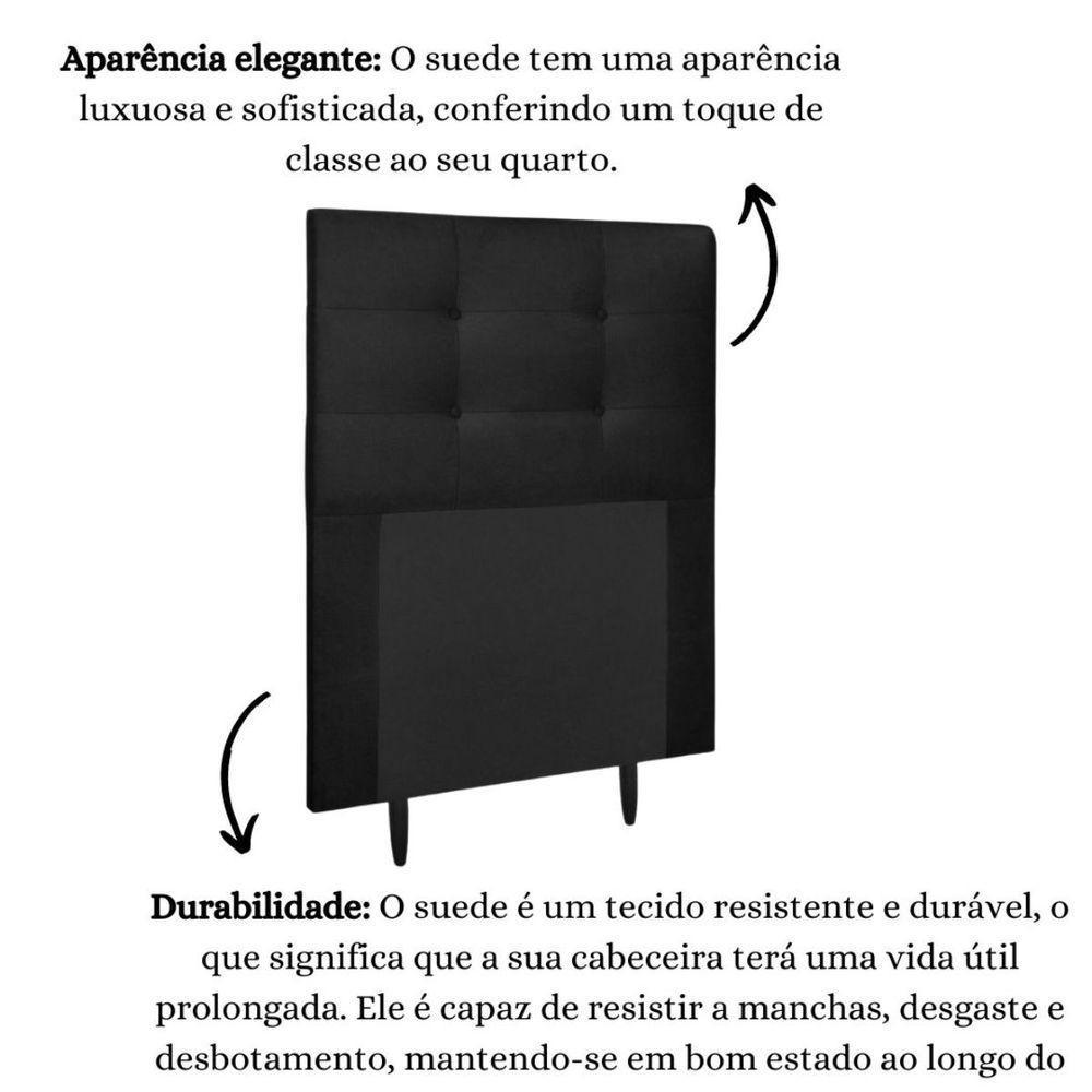 Cabeceira Estofada Cama Box Solteiro 90 Cm Cancún Suede Preto - 5