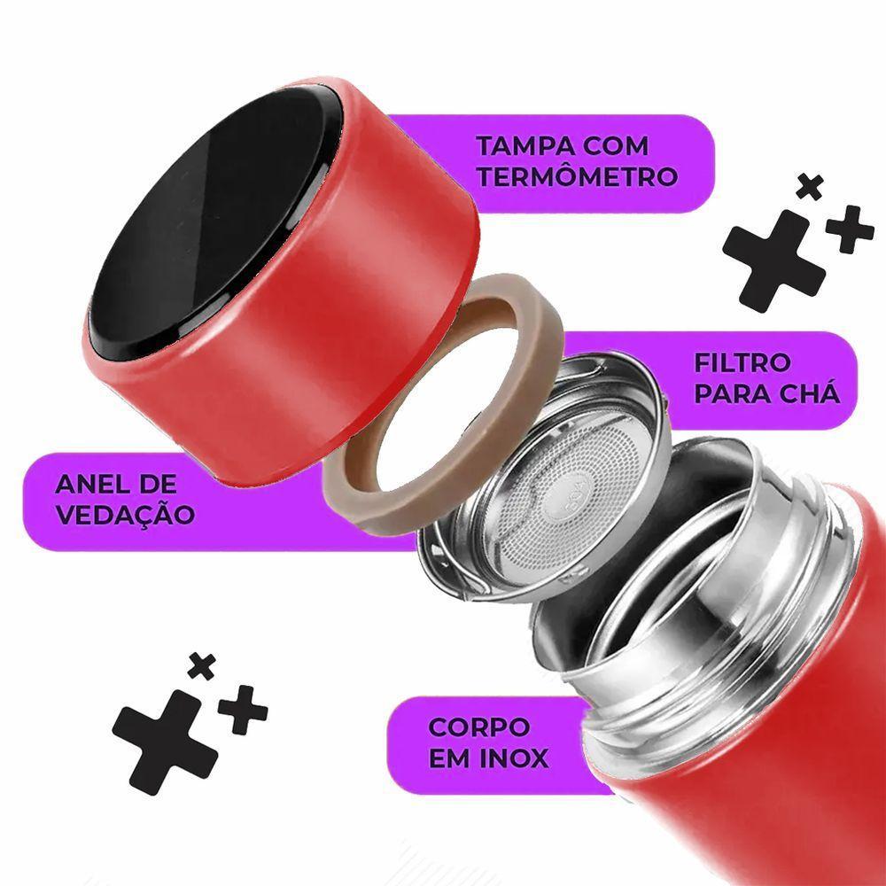 Garrafa Térmica Inox 500ml Quente Frio Tampa Vermelho Nº10 - 2