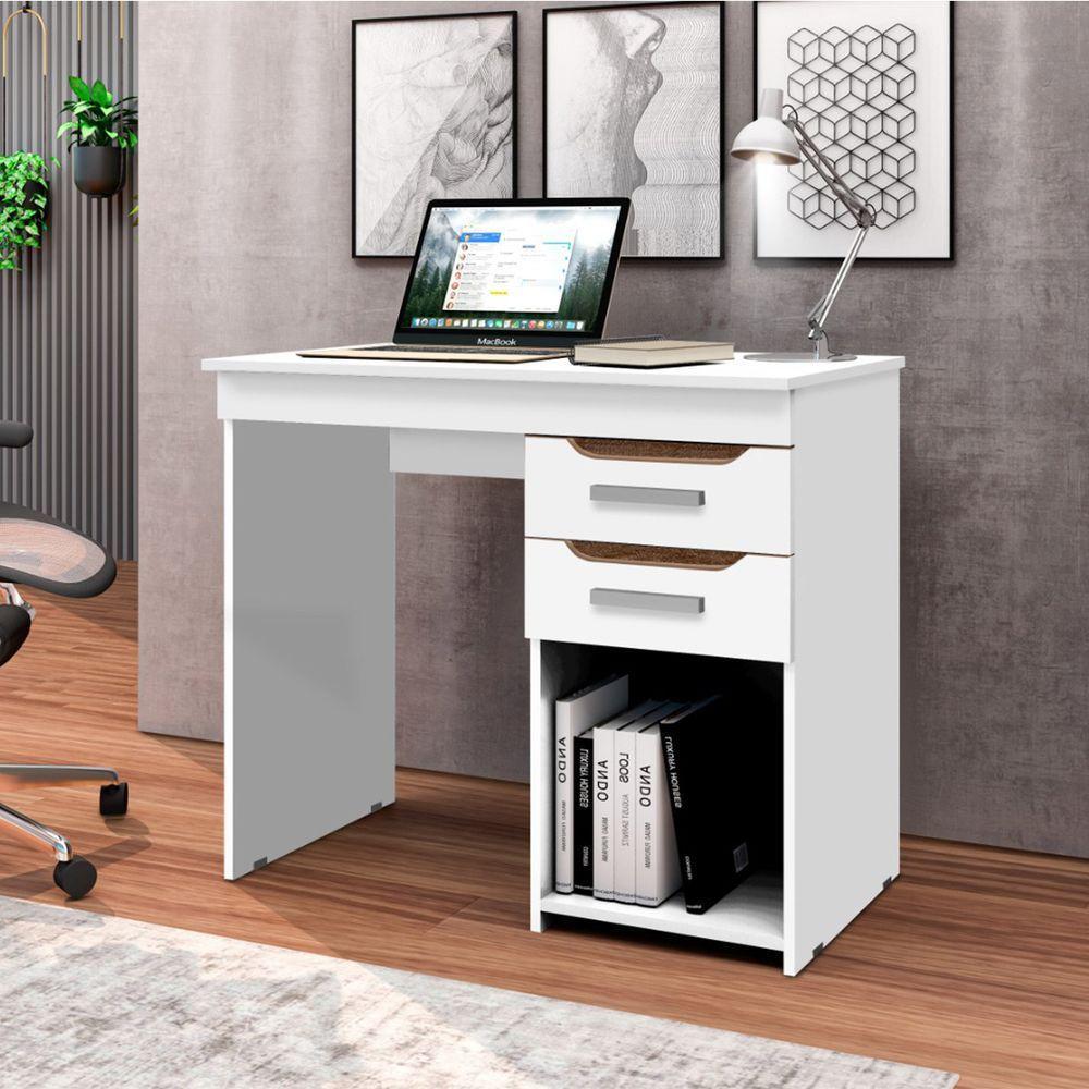 Mesa Escrivaninha Para Home Office Veneza Com 2 Gavetas - Branco - 1