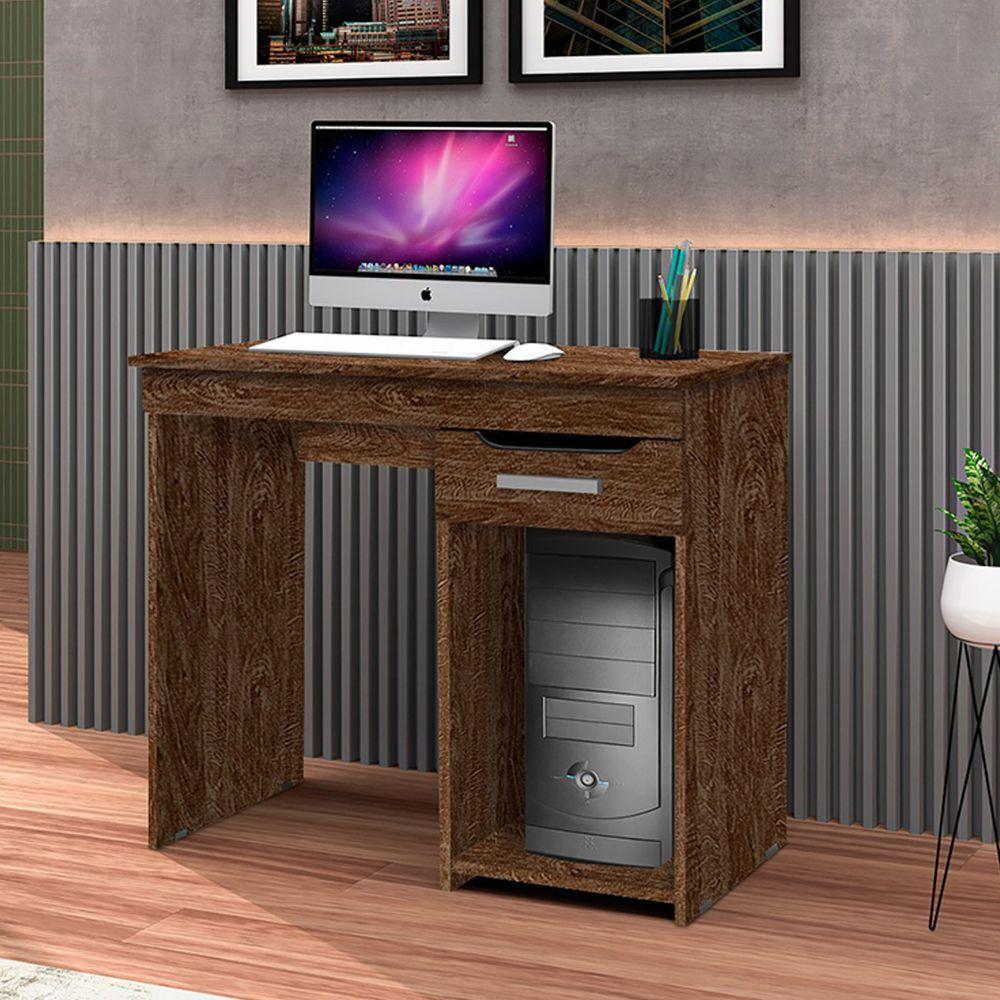 Mesa Escrivaninha Para Home Office Quenia Com 1 Gaveta - Imbuia - 1