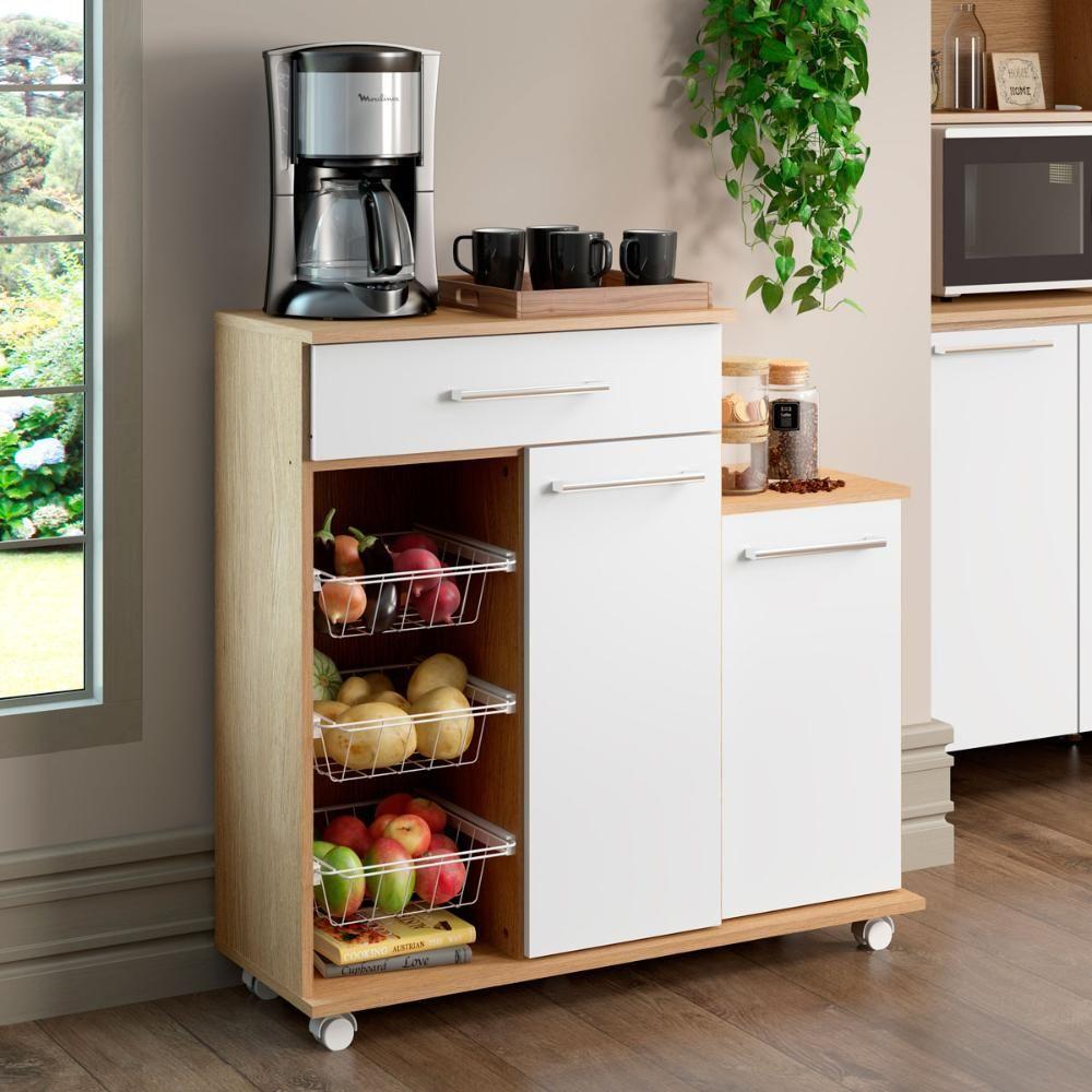 Balcão Fruteira Multiuso Mf-185 Carvalho Branco Ditália - 2