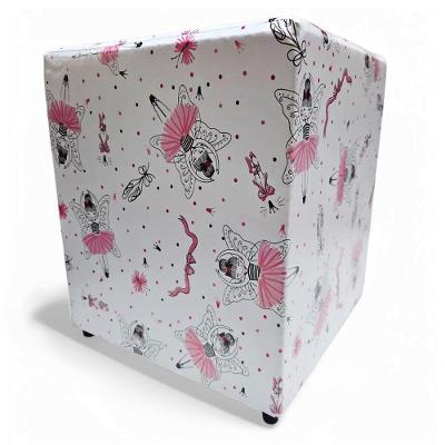 Puff Banqueta Quadrado Cubo Decorativo Courino e Suede Bailarina Rosa Courino