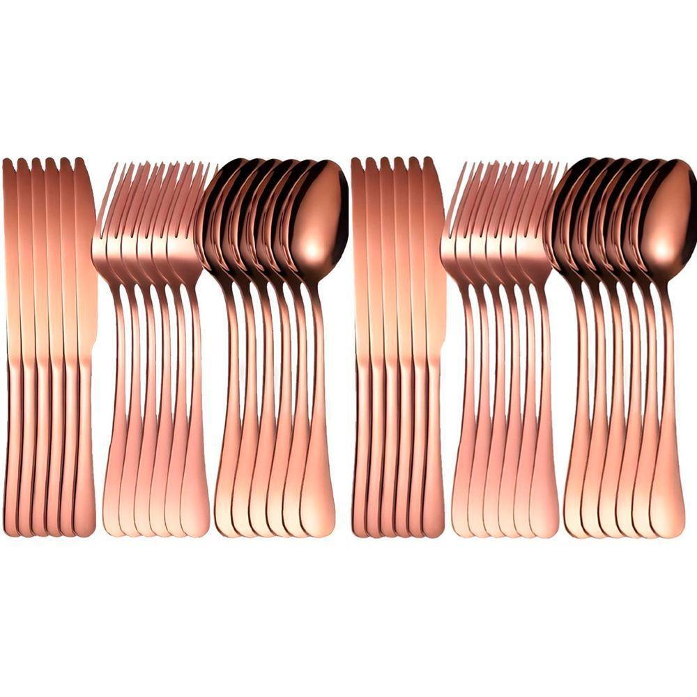 Kit Talheres 36pçs P-12 Pessoas Colher Garfo Faca Inox Rose - 1