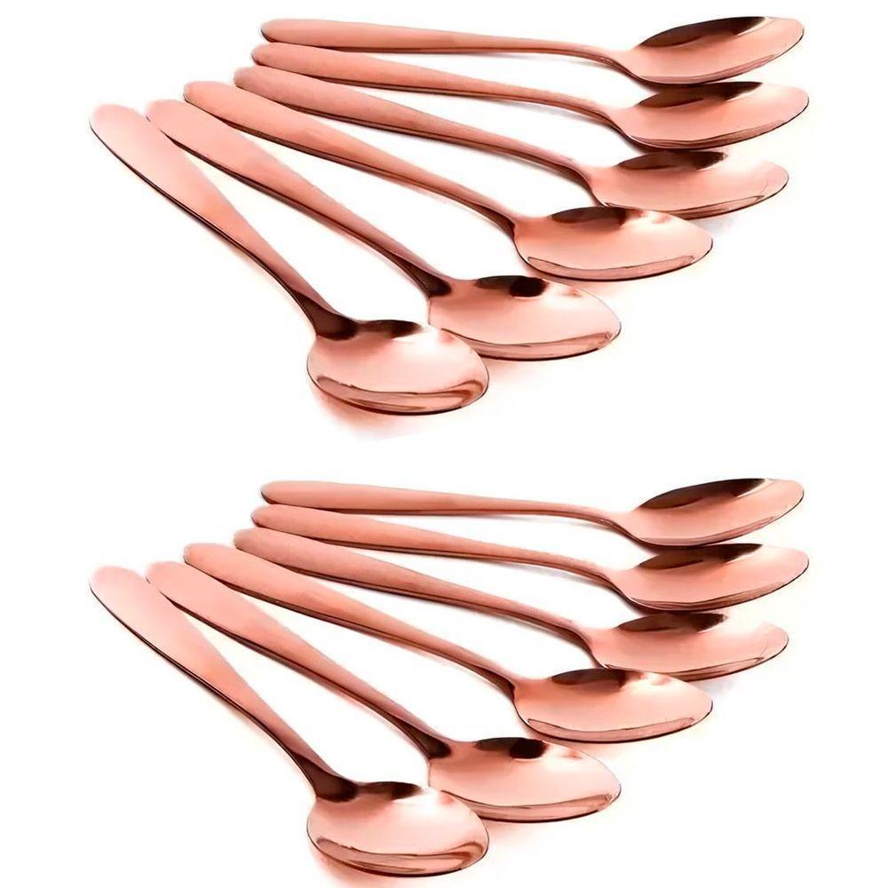 Kit Jogo De Colheres De Mesa Rose Gold 12pçs Inox Rústico - 1