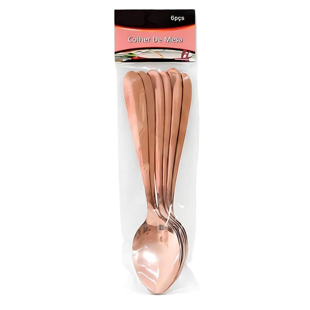 Kit Jogo De Colheres De Mesa Rose Gold 12pçs Inox Rústico - 5