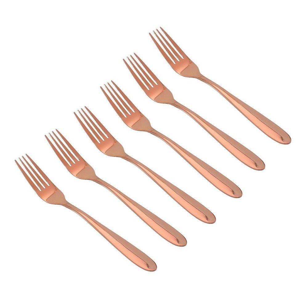 Conjunto 6pçs Garfos De Mesa Inox Rose Gold Luxo Rústico - 1