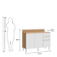 Balcão De Cozinha Ditália Aspen com Tampo Carvalho Cd-171