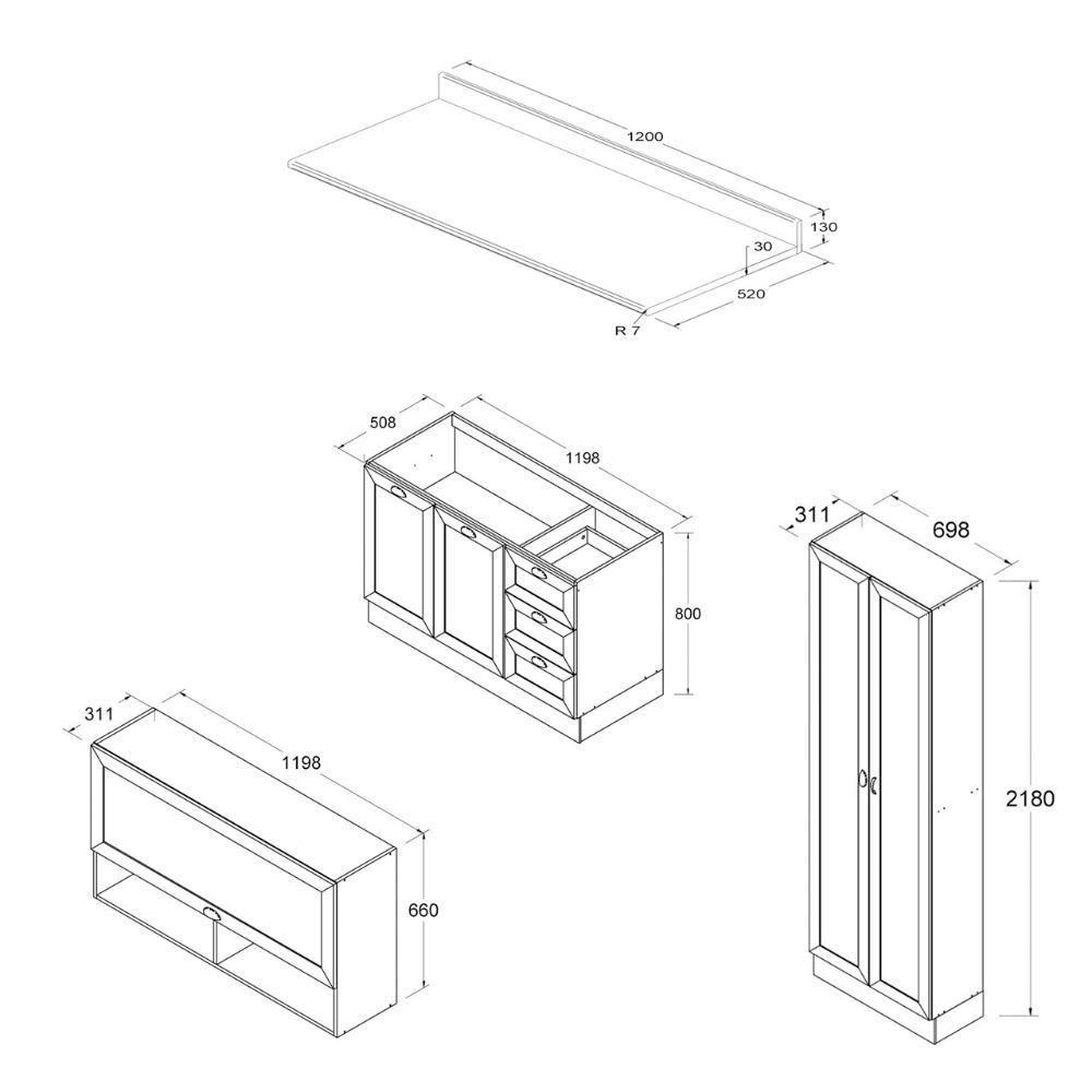 Armário De Cozinha Completo Ditália Denver 3 Pc Rv/br D9 - 10